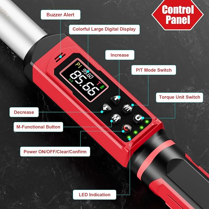 SUERCUP Adjustable Digital Torque Wrench 1.5-99.6Ft.Lb/2-135N.m,14x18 mm Open End Torque Wrench with 1/2 Drive Ratchet Head&42mmJaw,Vibration,Buzzer and LED Notification for HVAC,Car,Heat Pump Piping