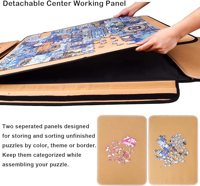 1500 Pieces Jigsaw Puzzle Board, Portable Puzzle Board, 25"×35.43" Jigsaw Puzzle Table Board, Puzzle Keeper Puzzle Caddy with Sorting Trays & Detachable Board,Non-Slip Surface