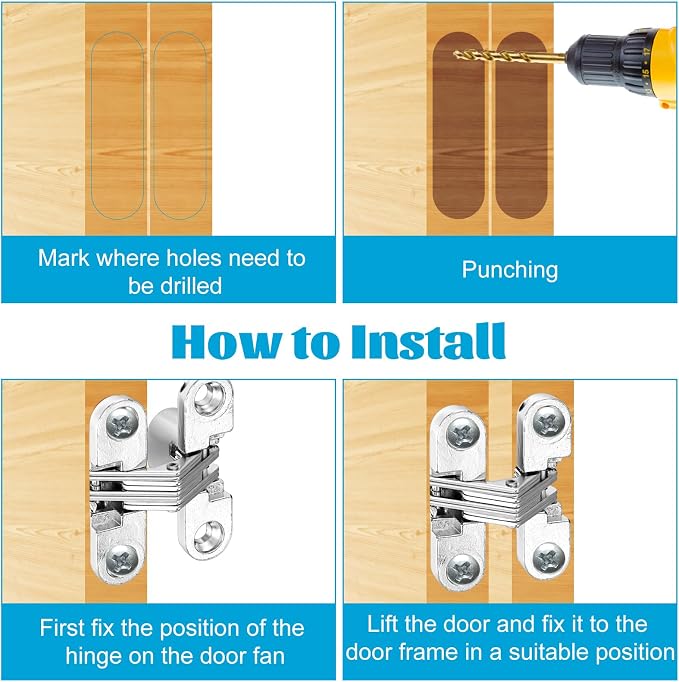 8 Packs Hidden Hinges for Cabinet Doors, 1-3/4" Stainless Steel Hidden Hinges, 180 Degree Invisible Hinge, Cross Concealed Hingesfor Cabinet, Folding Door, Folding Table and Cupboard