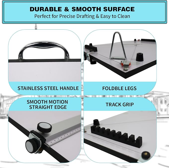 Portable Drafting Board, 20"X26" Professional Architecture Drafting Board, Tabletop Drawing Board with Ruler & Parallel Bar, Drafting Tools for Architects, Artists, Engineers, and Designers