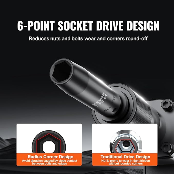 VEVOR 1/2" Drive Impact Socket Set, 9 Piece Deep Socket Set Metric 29-38mm, 6 Point Cr-Mo Spindle Axle Nut Impact Socket Set for Auto Repair,Easy-to- Read Size Markings, Includes Storage Case