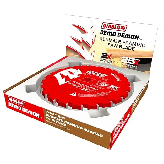 Diablo Demo Demon 7‑¼″ x 24‑Tooth Ultimate Framing & Demolition Saw Blades, 10‑Pack - Lock‑Tooth, Thin Kerf, Long Life - D0724DA