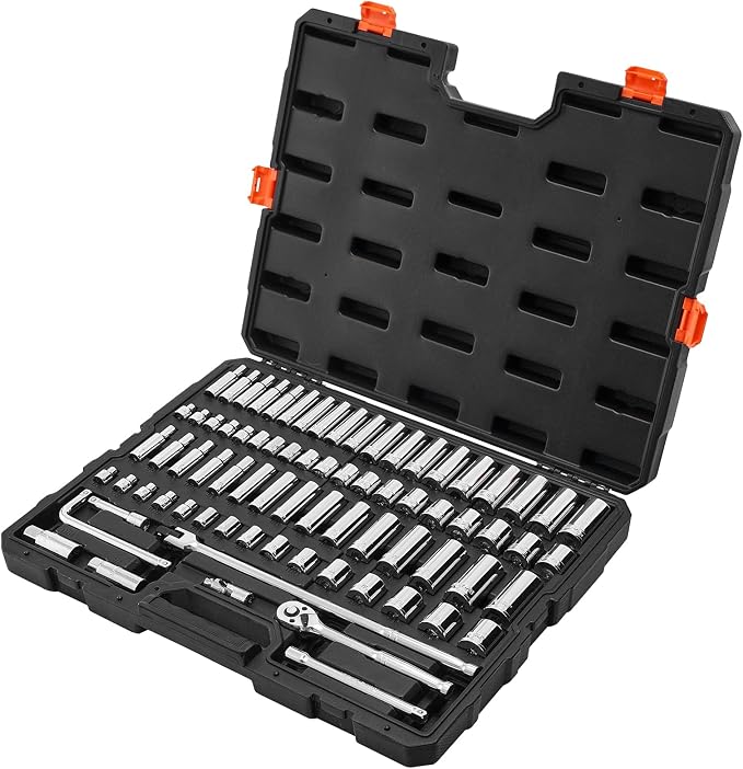 VEVOR Socket Set, 76 Pieces, 3/8 inch Drive Socket and Ratchet Set, SAE and Metric, Deep and Shallow, Mechanic Tool Kit with Accessories and Storage Case, CR-V Alloy Steel, for Automotive Repair