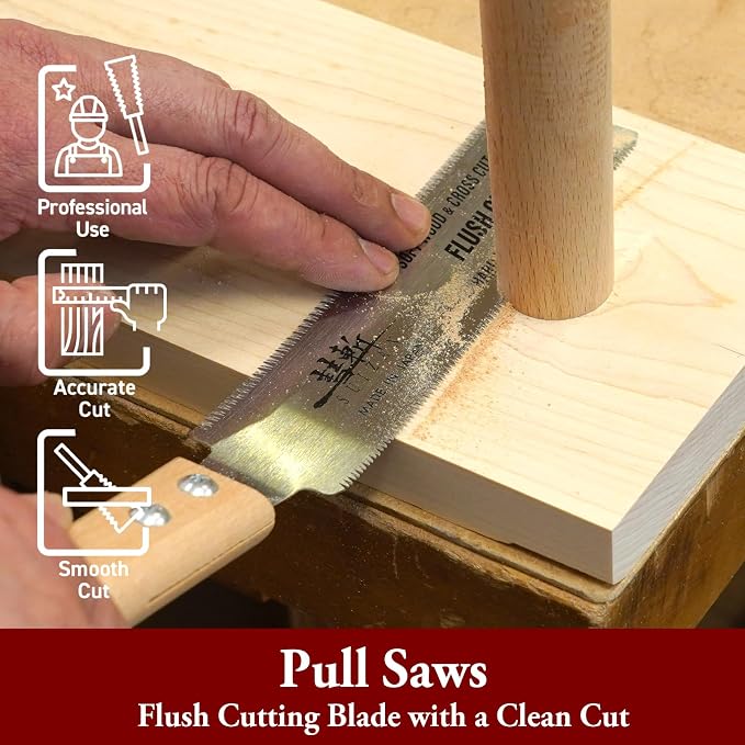 SUIZAN Flush Cut Saw 6" - Japanese Pullsaw Hand Saws Wood Cutting | Professional Pull Saw for Woodworking Furniture Making DIY Tools Dowel Trim Plugs No Set Teeth Sharp Replaceable Blade Ryoba