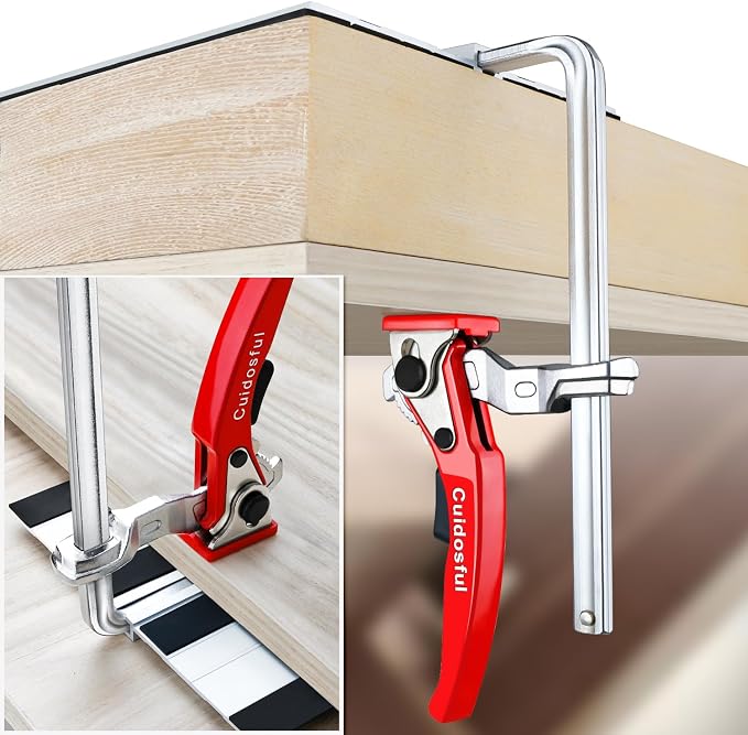 2 Pack Track Saw Clamps for Guide Rail – Heavy Duty Quick Release Ratchet Clamp Set, Compatible with Festool, Makita, Dewalt, Table Saw Hold Down, T Track Woodworking Clamps with Non-Marring Pads