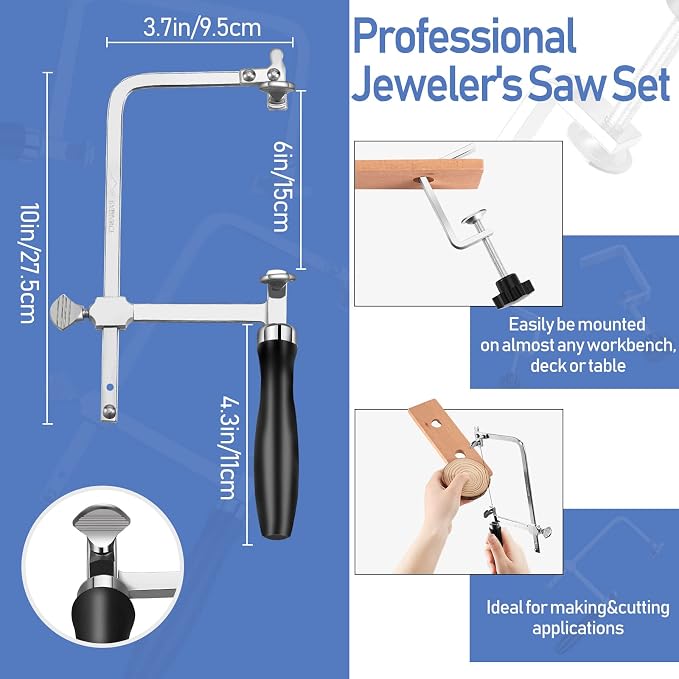 Chumia Jewelers Tools Set Including Jeweler's Saw Frame 144 Blades Third Hand Tweezers Wooden Pin Clamp Multipurpose Needle File Wooden Ring Clamp Ring Sizer Mandrel Measuring Tool Mallet Hammer