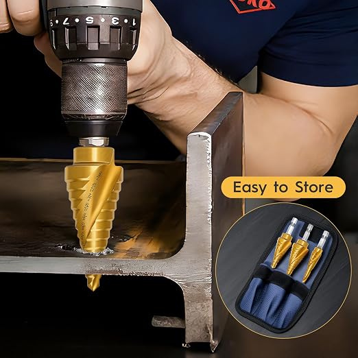 3PCS Titanium Step Drill Bit - 4241 HSS Step Bit with Two Spiral Grooved, 31 Sizes for Metal, Aluminum, Wood & Plastic, for Electricians & DIY with Portable Bag
