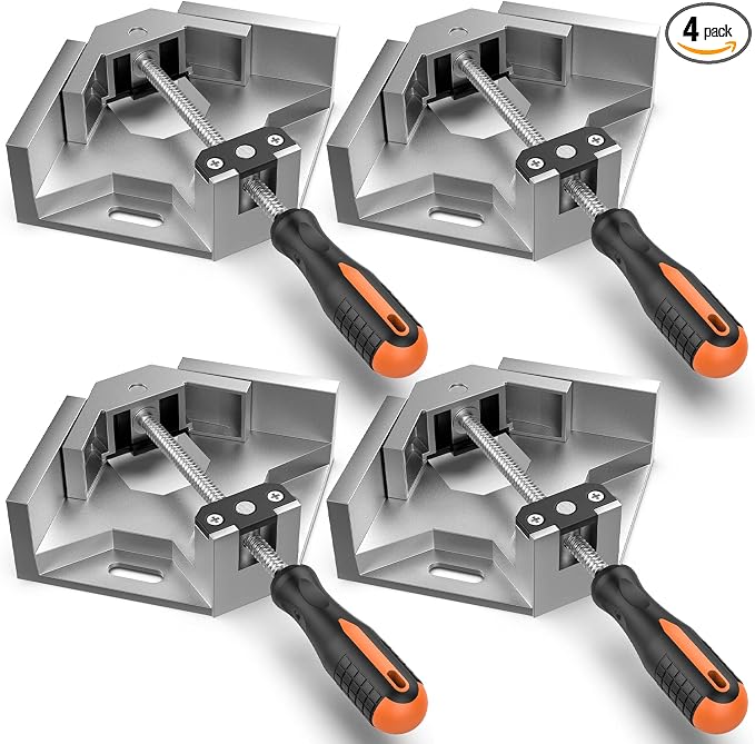 Right Angle Clamp, Housolution [4 PACK] Single Handle 90° Aluminum Alloy Corner Clamp, Clamps for Woodworking Adjustable Swing Jaw, Woodworking Tools Photo Frame Vise Holder, Gifts for Men Dad