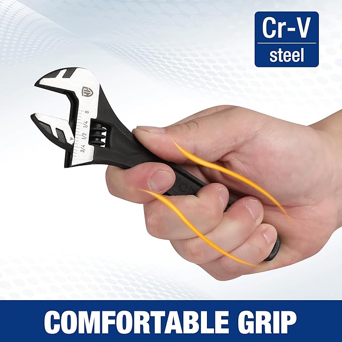 WORKPRO 6" Adjustable Wrench, Black Oxide Wrench 6 Inch with Inch/Metric Scale, Premium Cr-V Steel