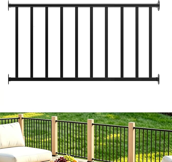 Metty Metal 5Ft W x 36in H Level Deck Railing Kit, Textured Black AAMA2604 Powder Coat, IBC Certified Guard Rail for Deck Porch Balcony Patio Outdoor