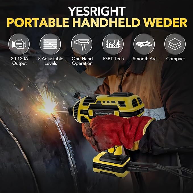 Portable Welding Machine, 110V Handheld Welder with 30PCS Rods & Auto Darkening Goggles, Electric ARC Welder Gun with IGBT Inverter 5 Variable Current Adjustment Fits for 3/32" Welding Rods