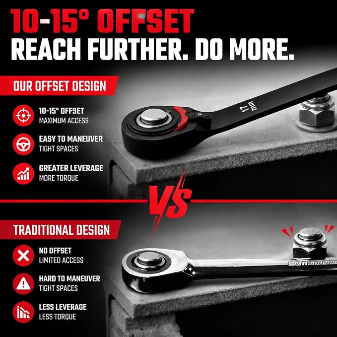 ironcube Reversible Ratcheting Wrench Set: 12-Piece Metric 8-19mm - Tough Black - Wax Canvas Storage Bag - Automotive and Motorcycle Repair Tools