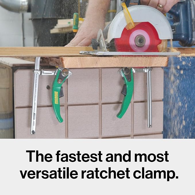 MICROJIG MatchFit Dovetail Ratchet Clamp AP, T-Track Compatible, Ratcheting Action, for Woodworking, Sanding, Routing, Workbench, DVC-700RAP, Green