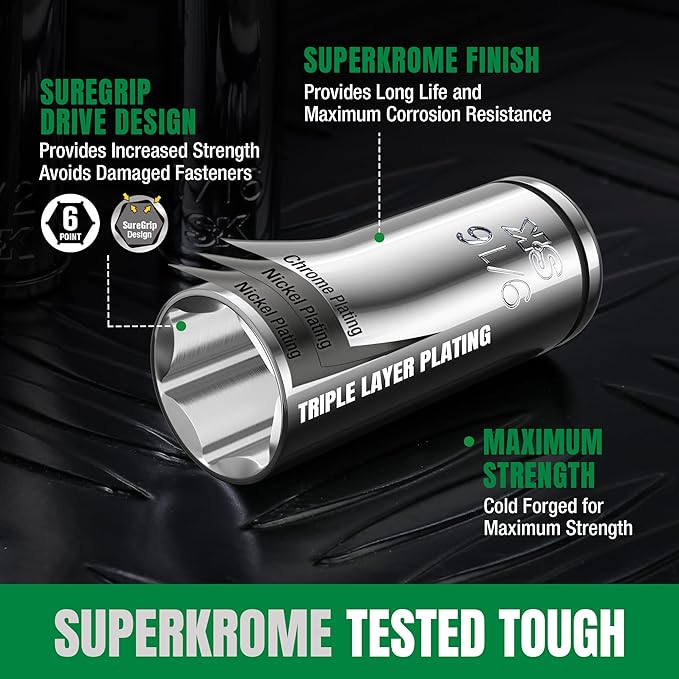 SK 1/4" Drive Socket Set with 90-Tooth Ratchet, 52-Piece, SAE & Metric | SuperKrome Finish, Premium CR-V Steel, Heat Treated, with EVA Foam Tool Organizer