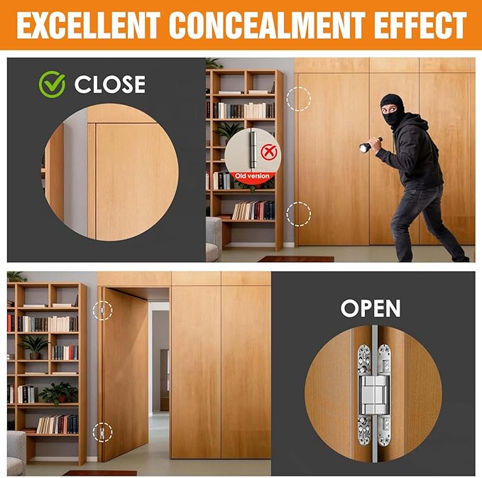 9.7" Hidden Door Hinge/Concealed Hinges,Invisible Hinges,Invisible Door Silent 180 Degree Swing Hinge 3-Way Adjustable Butt 9.7 x 3.3 x 1inch (Silvery, 9.7 inches)