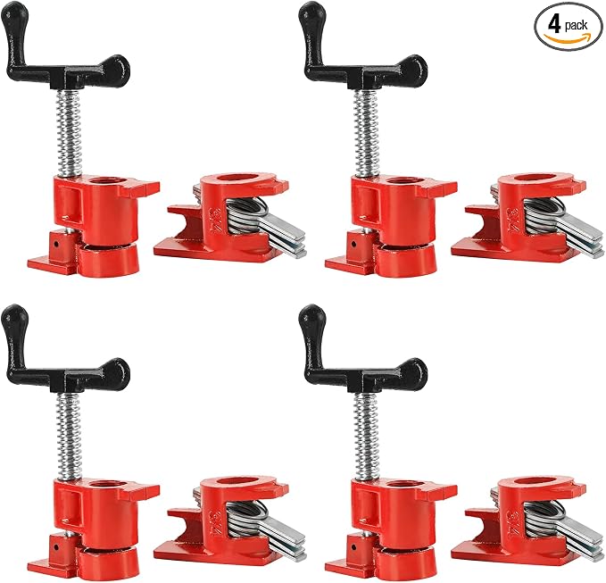 4 Pack 3/4 Inch Pipe Clamps, Wood Gluing Pipe Clamp Set, Heavy Duty Cast Iron Quick Release Pipe Clamps for Woodworking