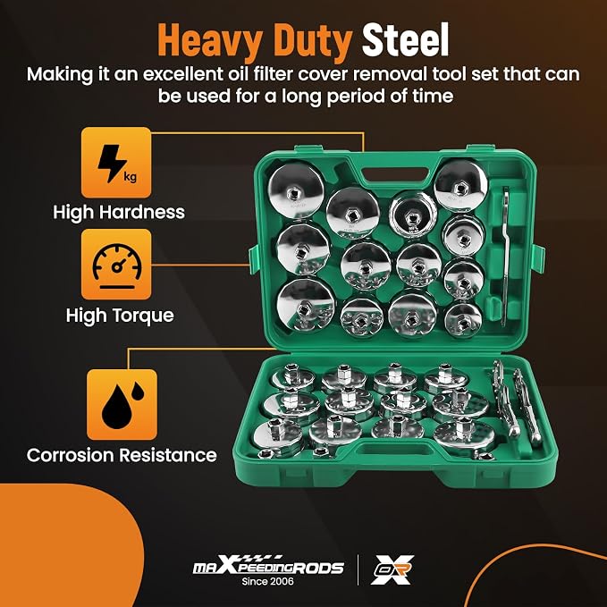 maXpeedingrods 31 PCS Auto Oil Filter Socket Wrench Set, 1/2" Drive | Oil Filter Cap Wrench Removal Tool Kit for Volvo, BMW, Ford, Toyota, Honda, 27mm 32mm 36mm 64mm-101mm Socket