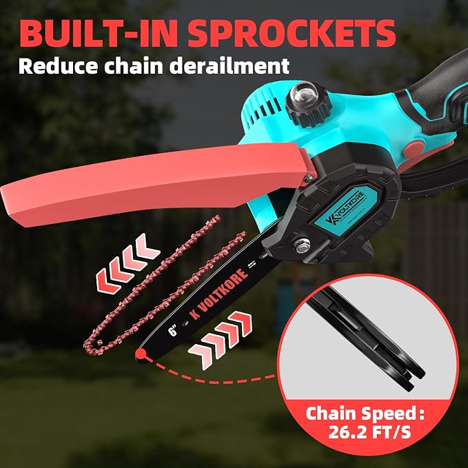 Brushless Mini Chainsaw Cordless 6 Inch, Small Handheld Electric Chain Saw | One-Hand Operation, Tool-free, Auto Oiler,1 Battery Powered, Lightweight for Women