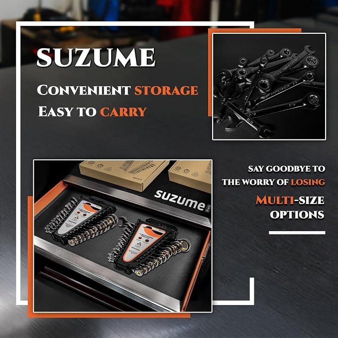 SUZUME 24-Piece Ratchet Wrenches Set Metric & SAE (8-19mm) & (1/4" - 7/8") | Box end Combination Wrench Set CR-V 72-Tooth for Auto Car Moto Bike Workshop Stubborn Fastener Mechanic DIYer with Organizer
