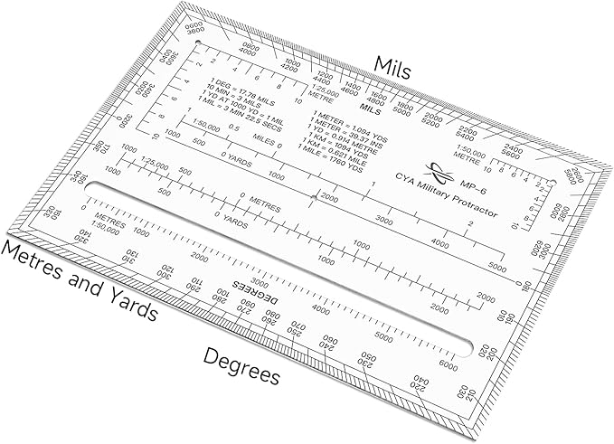 CYA Square Military Map Coordinate Scale Protractor Map for Land Navigation, Military Style UTM/MGRS Coordinate Scale