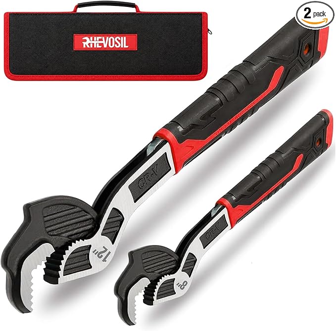 2 Pack 8" & 12" Self-Adjusting Pipe Wrench Set | Quick Self-Adjusting: Auto-Grips 3/8" To 1-11/16" Pipe Fittings; Durable Cr-V Steel Build with Non-slip Grip for Plumbers.