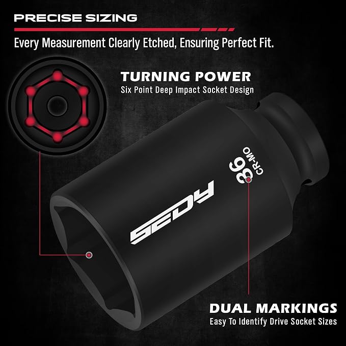1/2 Drive Deep Impact Socket Set: 11-Piece Metric Size Wheel Axle Nut Wrench Metric Large Jumbo 27mm 29mm 30mm 31mm 32mm 33mm 34mm 35mm 36mm 38mm Spindle Joint High Torque Truck Bearing Locknut