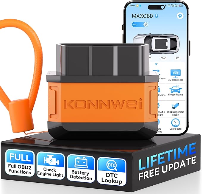 KONNWEI KW906 OBD2 Scanner Bluetooth 5.0 Car Diagnostic Tool – OBDII Code Reader Check Engine Light, Real-Time Data, Free MAXOBD App for iOS & Android, 12V Vehicle Engine Fault Scanner