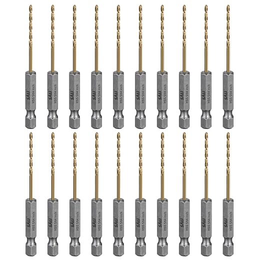 SALI Cobalt Drill Bit Set,20 Pack 5/64 Inch High Speed Steel Hex Shank Jobber Drill Bits, for Hardwood, Aluminum,Metal,Copper,Alloyed Steel