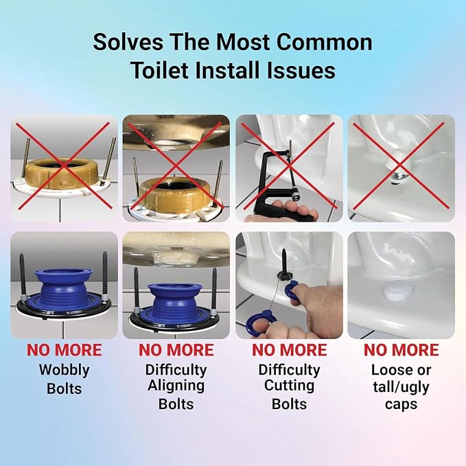 One N Done Toilet Flange Repair Kit - Toilet Kit For Low or Broken Flange. Toilet Wax Ring Replacement Kit W/Toilet Flange Extender Kit, Easy Toilet Bolts, & Toilet Caps For Bottom of Toilet. (2 Ea)