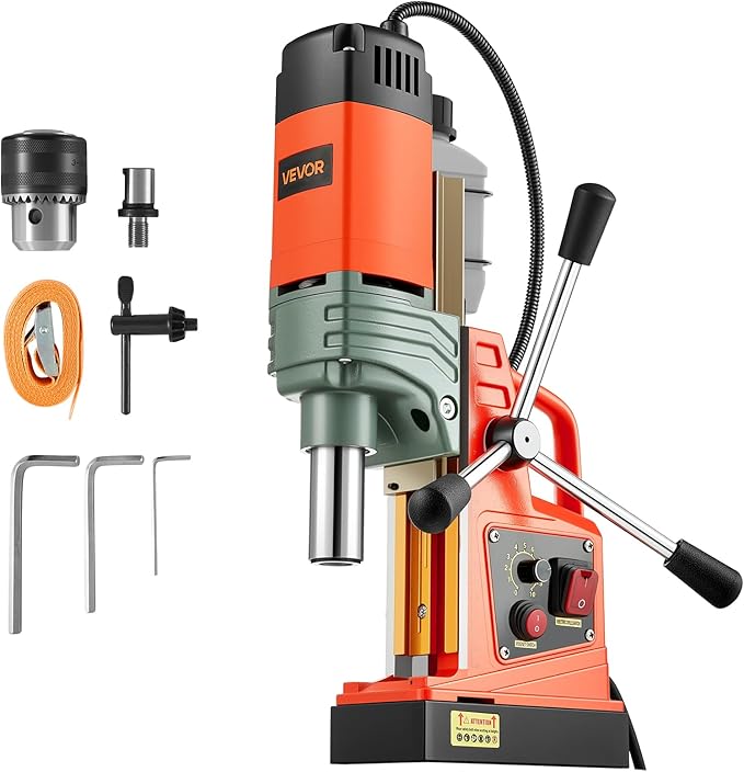 VEVOR Magnetic Drill Press, 1400 W, 2 in Boring Diameter, 2810 lbf Power Portable Mag Drill Press, 0–800 RPM Adjustable Speed, with Weldon Shank, for Metal Surface, Industrial and Home Improvement
