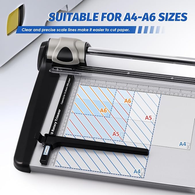 Rotary Paper Trimmer, 15 Sheets Heavy Duty Paper Trimmer, 360mm(14.17") Cutting Length, Commercial Grade Rotary Paper Cutter for Home/Office/School, Black & Silver