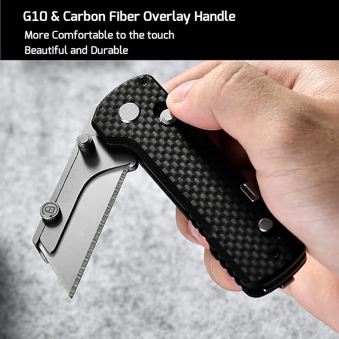 OKNIFE U1 Pro Multitool Folding Utility Knife with Folding Screwdriver, Quick Change Blade, Rail Lock & Pocket Clip for Men Women (Carbon Fiber Black)