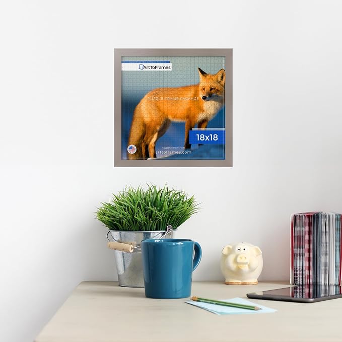 ArtToFrames Puzzle Frame for Buffalo Games 300 Piece Jigsaw Puzzles, 18x18 Inch (46x46 cm), Latte Engineered Wood with Economy Acrylic, Ready to Hang Puzzle Display
