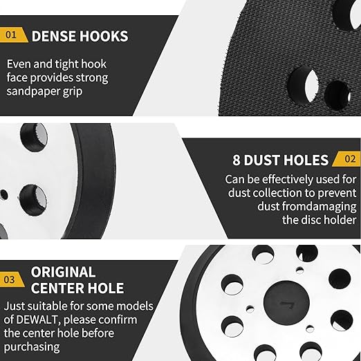 Sander Pad Replacement for Dewalt, 4 Pack 5" 8 Hole Hook and Loop Orbital Sander Metal Pads Compatible with DeWalt DW420 DW421 DW422 DW423 DW426 D26451 D26453 Orbital Sander (3 Screw Holes)