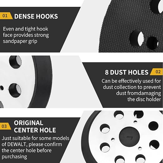 Sander Pad Replacement for Dewalt, 2 Pack 5" 8 Hole Hook and Loop Orbital Sander Metal Pads Compatible with DeWalt DW420 DW421 DW422 DW423 DW426 D26451 D26453 Orbital Sander (3 Screw Holes)