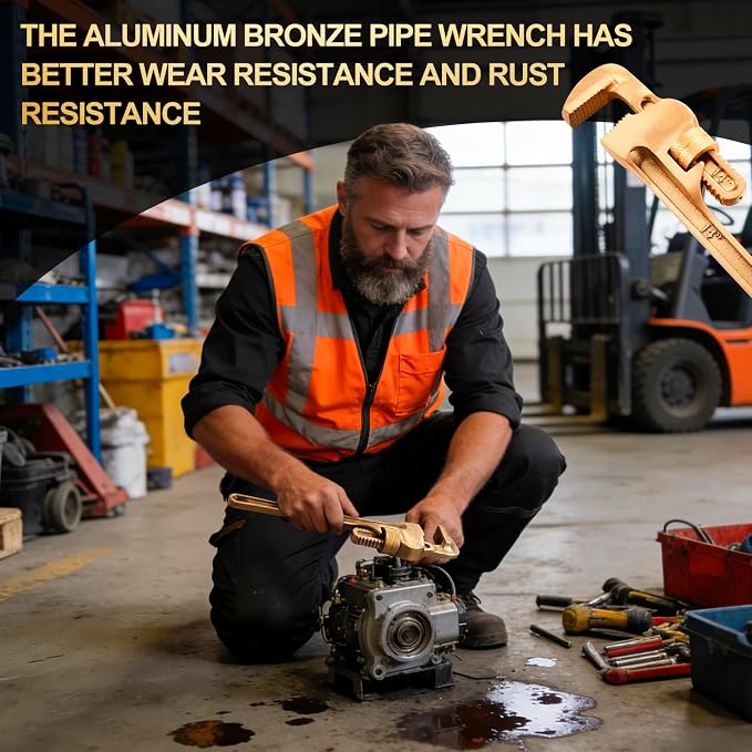 Hicarer 14'' Non-Sparking Pipe Wrench | Opening Max 65mm, Aluminum Bronze Spark-free Adjustable Pipe Spanner Straight Plumbing Wrench, Corrosion Resistant