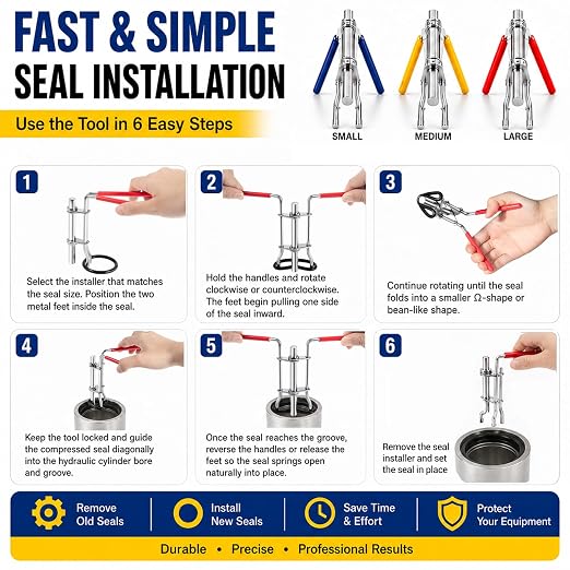 5 Pack Hydraulic Seal Installation Tool Kit & 1266 7463 Adjustable Gland Nut Wrench - Hydraulic Cylinder Spanner Wrench Set & Piston Repair Seal Tools for Most Farm & Construction Equipment