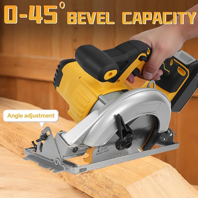 Cordless Circular Saw for Dewalt 20V Battery, 6-1/2 Inch Brushless Circular Saw, 0-45°Cutting Bevel,Max Cutting Depth 1.6" for Wood, Soft Metal, Plastic(No battery)