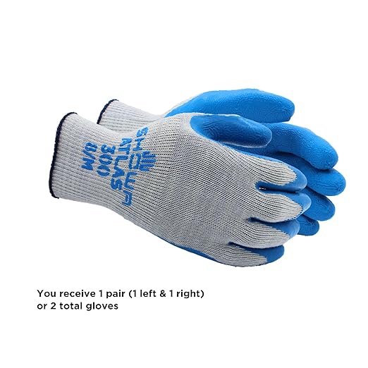SHOWA Atlas 300 Original 1994 Crinkle Grip Work Gloves, Natural Latex Palm, Heavy Duty 10-Gauge for Construction, Landscaping, Gardening, & Masonry, Blue, Large, 1-Pair
