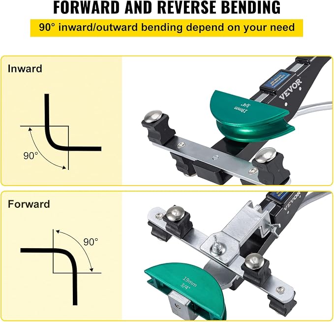 VEVOR Copper Pipe Bender, 7 Colorful Dies 1/4-7/8 inch 90 Degrees Forward and Reverse Bending, 6-22 mm for Copper & Aluminum Tubes with Reverse Bend Attachment