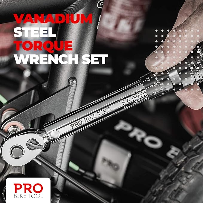 PRO BIKE TOOL Bike Torque Wrench Set - 1/4 Inch Drive, 2.2-16.9 Nm | 20-150 in-lb, Allen & Torx Bits, Extension Bar, Protective Storage Case