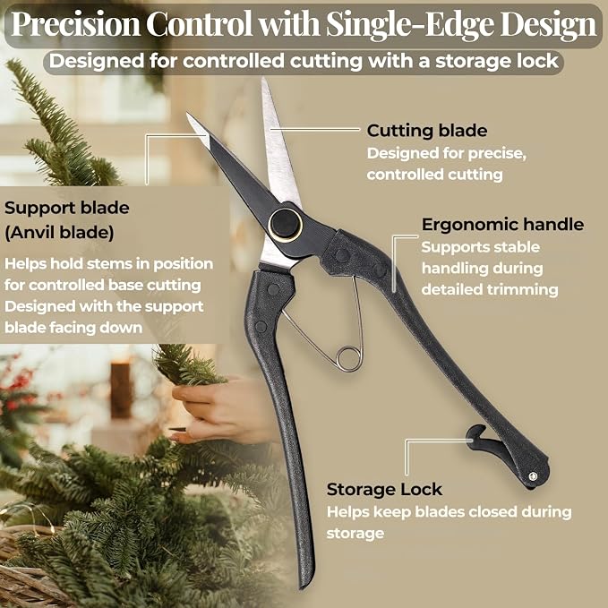 Wablade Japanese Pruning Shears Single-Edge, 8.2-Inch Precision Pruning Scissors for Thicker Stems & Base Cutting, Cuts Up to 0.39" (10 mm), Forged Alloy Steel Blade, Made in Japan