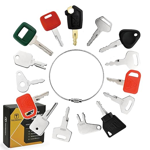 15PCS Heavy Equipment Keys Master Set, Construction Keys for Cat Caterpillar 5P8500 John Deere AT195302 Komatsu 787 Volvo 777 Bobcat D250 JCB 14603 Case S450 Hitachi H800 Hyster 166 Takeuchi H806