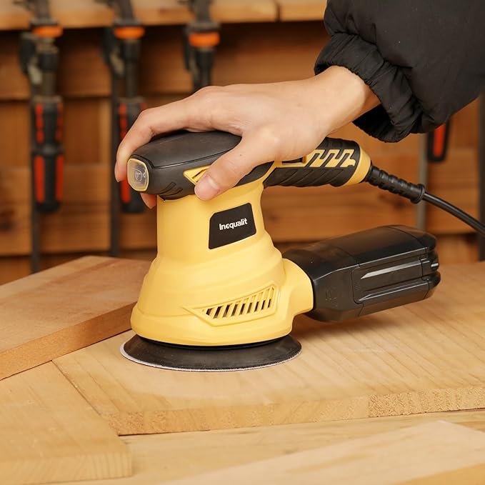 Random Orbital Sander, 2.5Amp 4.9-Inch Corded Palm Sander, Max 13000 OPM Electric Drywall Sander with 6 Variable Speed, 20Pcs Sandpapers and Dust Bag for Woodworking, Sanding, Polishing