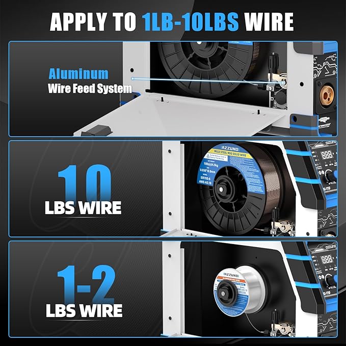 AZZUNO Aluminum MIG Welder 200A 110V/220V, 8 in 1 Multi-process Welder Machine Aluminum MIG/Gas MAG/Gasless Flux Core MIG/Gas MIG/Spot MIG/Spool Gun Compatible/Lift TIG/Stick Welding