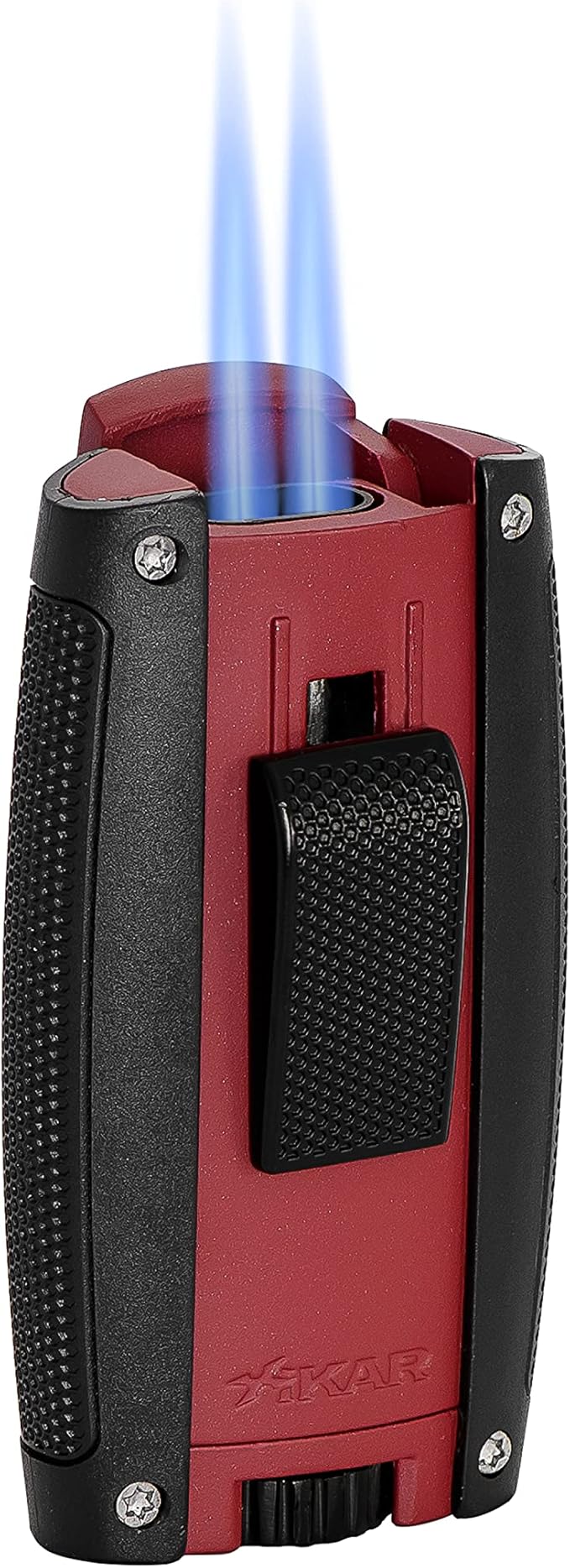 Xikar Turismo Double Jet Flame Cigar Lighter, Attractive Gift Box, Pocket-Friendly, Protective Flip-Lid, Over-Sized Fuel Tank, Matte Red