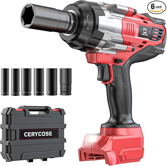 Cerycose Cordless Impact Wrench 1/2 inch Compatible with Milwaukee 18V Battery: 1700FT-LBS High Torque Impact Wrench with 6 Sockets & Case, Brushless Electric Impact Gun with LED Work Light, Bare Tool