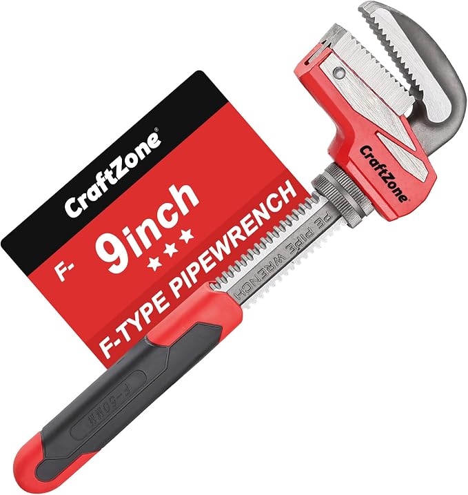 9 Inch Aluminum Pipe Wrench, Heavy-Duty Adjustable Plumbing Wrench, 50mm Max Jaw Capacity, Cr-V Steel Jaw, Lightweight Straight Pipe Wrench for Pipe Fittings