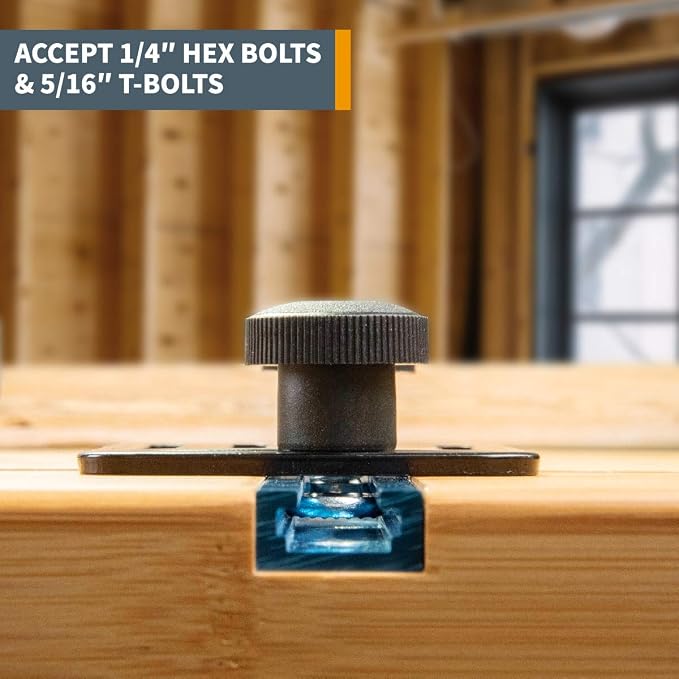POWERTEC Toggle Clamp Mounting Plate with Hex Bolts, T-Track Bolts for T Track Accessories, Woodworking Jigs and Fixtures, Drill Press, Table Saw Sled (71416)
