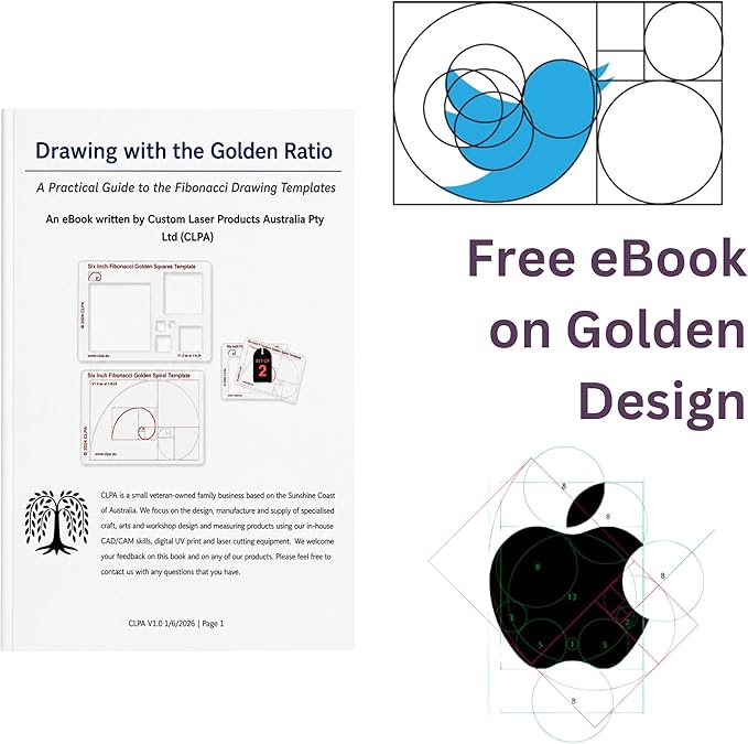 Fibonacci 6" Pentagon Drawing Template, Golden Ratio Stencil | Australian Designed and Made; Geometric Stencil for Art; Drafting and Quilting; PETG
